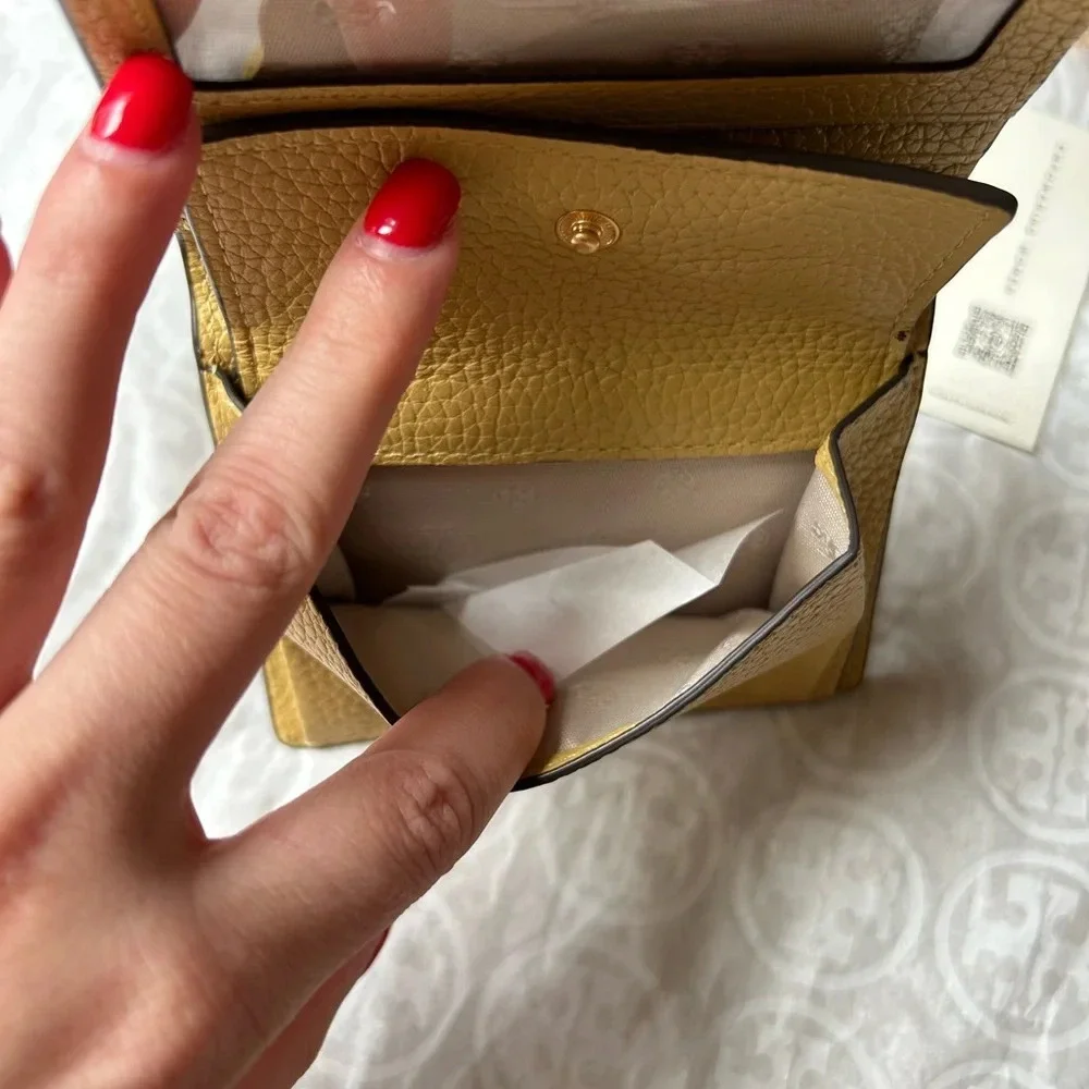 Tory Burch Blake Color Block Mini Wallet Bourbon Cornbread Brown Tan Gold Yellow